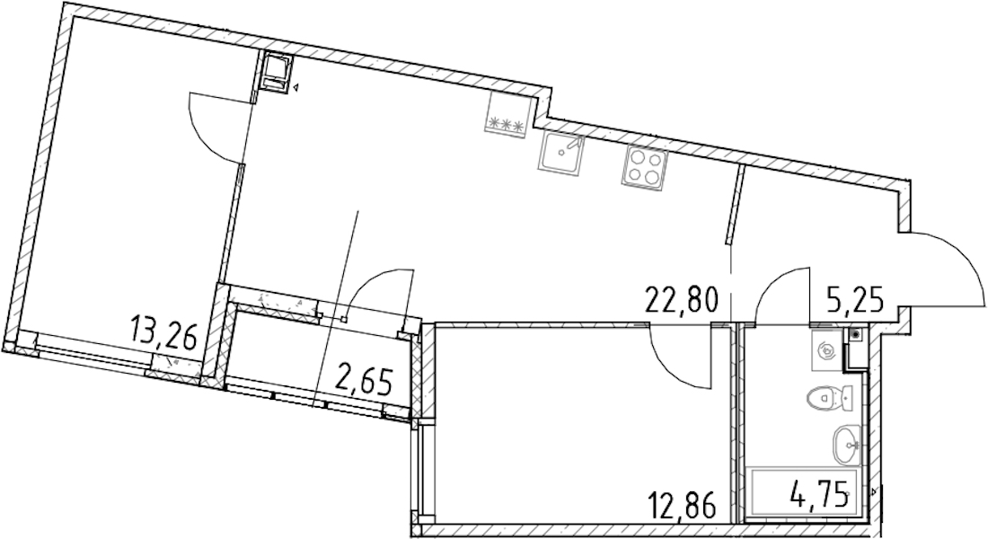2-комнатная квартира 58.92 м², 6/17 эт., ЖК «Город Первых»